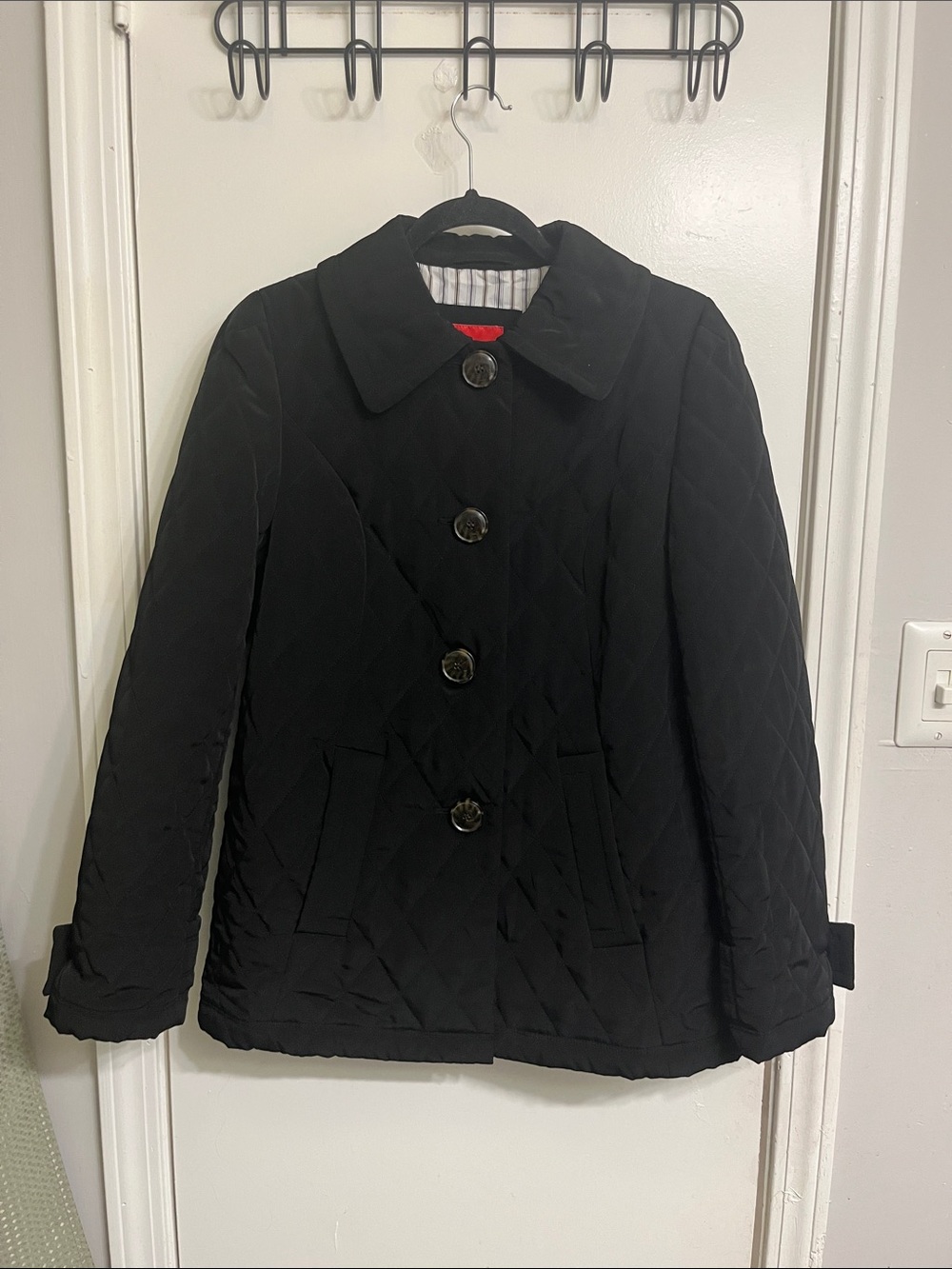 Esprit Black Quilted Short Peacoat with Button Front
